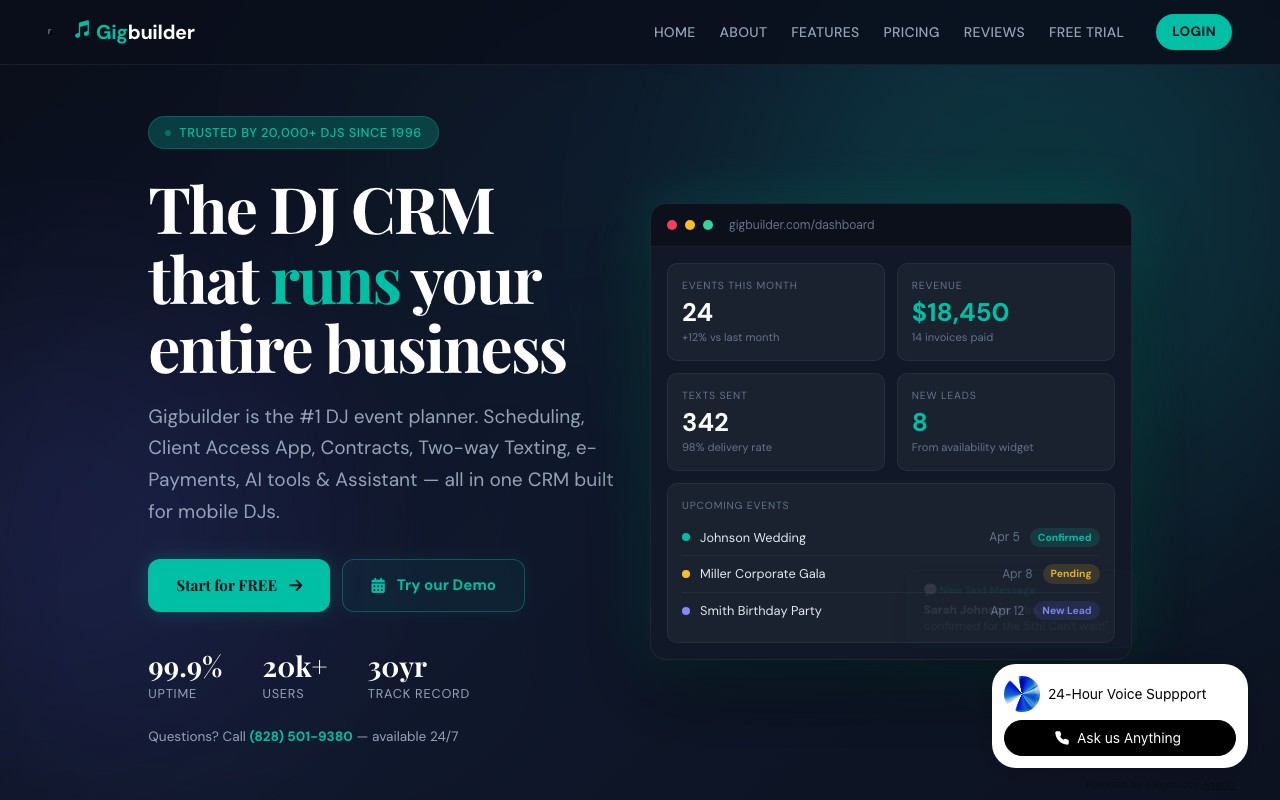 Gigbuilder DJ CRM with event management dashboard