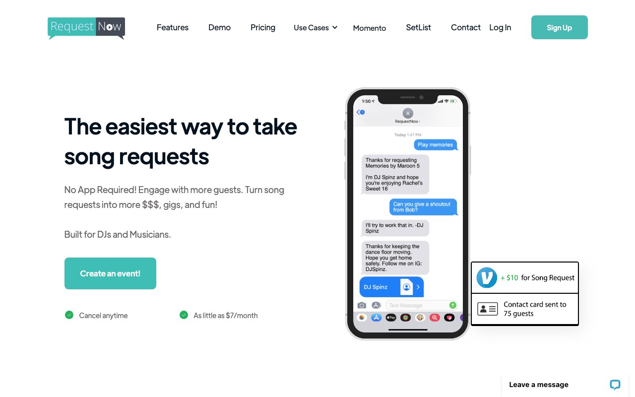 RequestNow SMS-based song request system for DJs