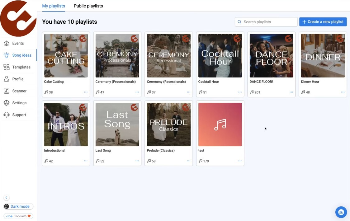 Vibo DJ planning app playlist interface