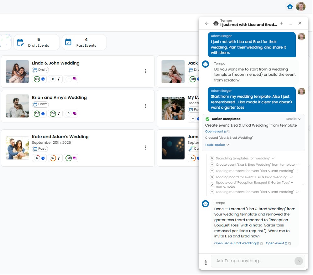 SongBoard's AI Assistant planning an event for a DJ