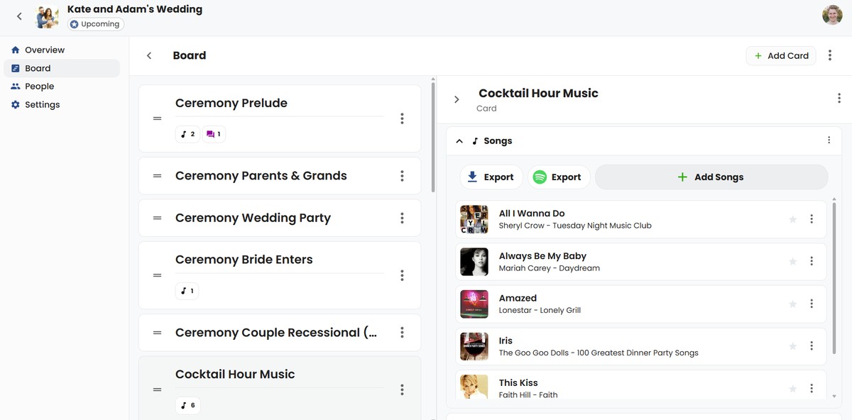 Add Songs Button on a SongBoard Card