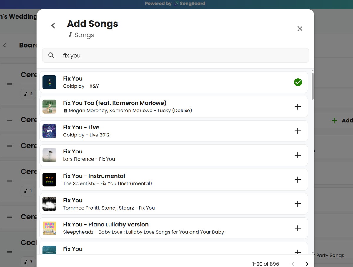 Adding Fix You to Songs Section