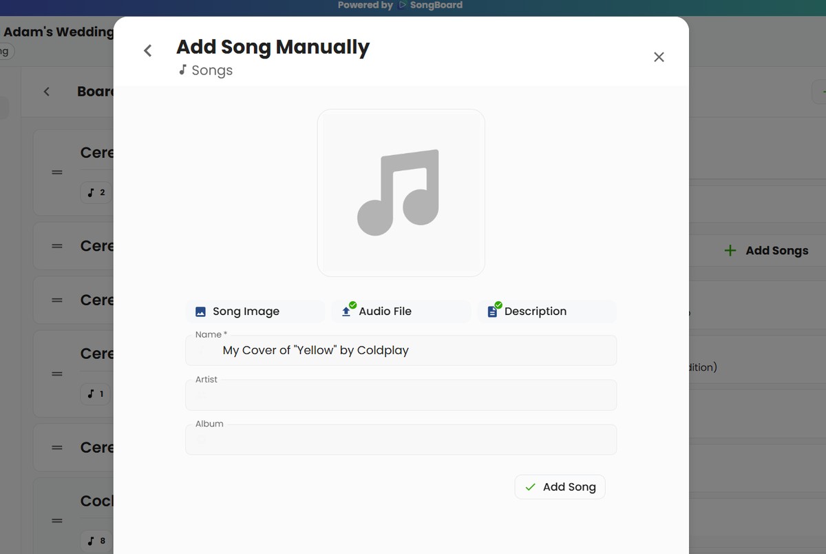 Adding Songs Manually in SongBoard
