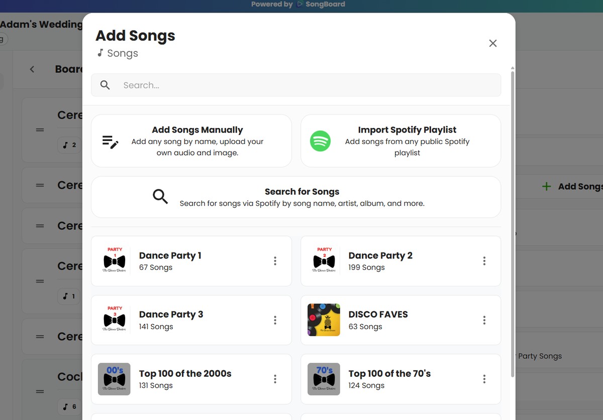 Song Search Dialog Box in SongBoard