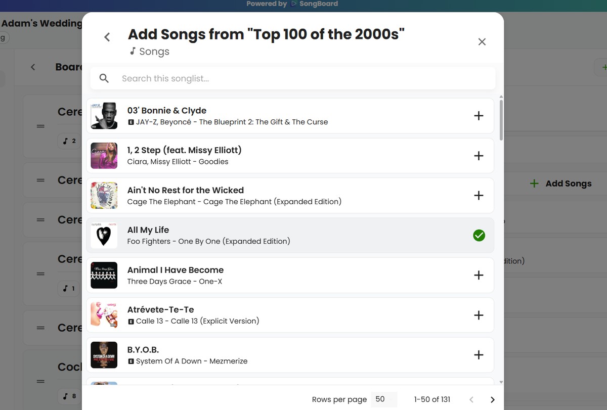 Added a Song from a Songlist