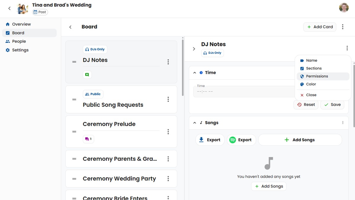 Permissions Menu