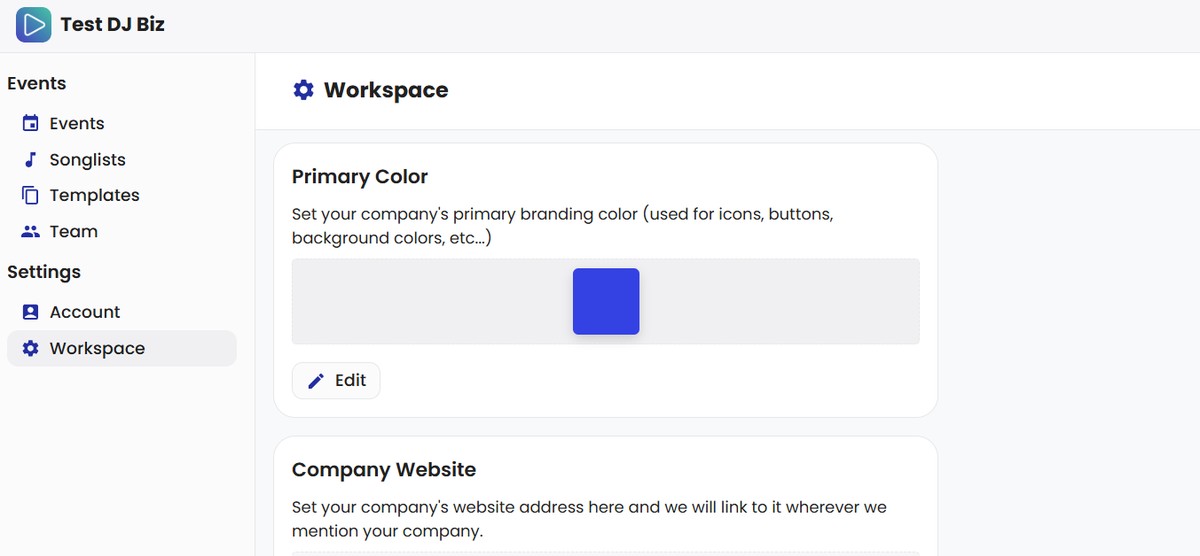 Setting Primary Color on Workspace Settings Page