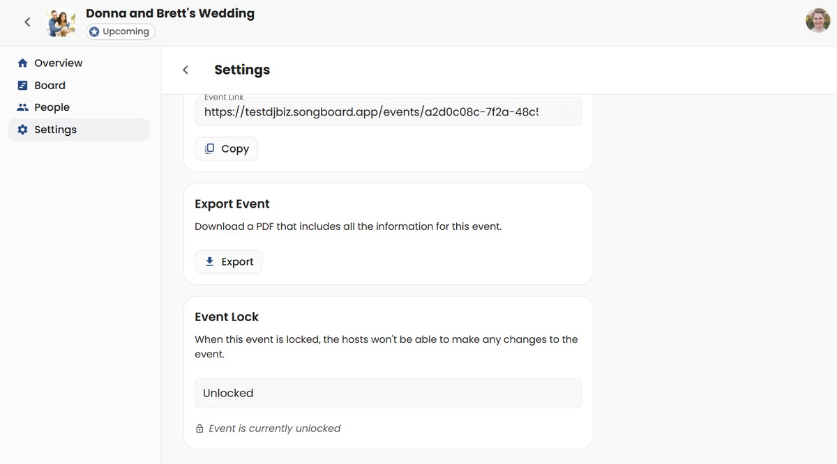 Event Settings Event Lock