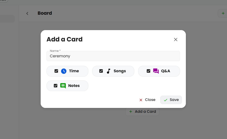 Adding a Card to an Event