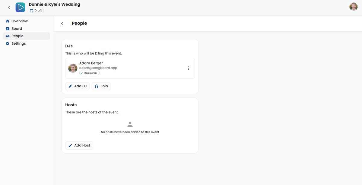 SongBoard Event People Page