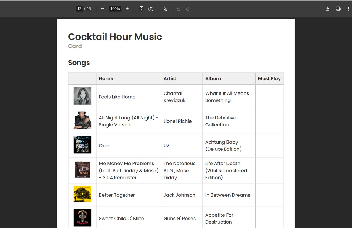 Song Section from PDF Export