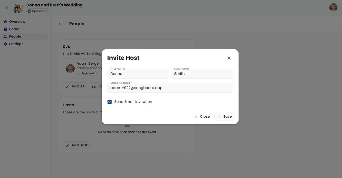 Inviting a Host to an Event