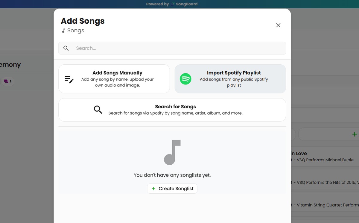 Import Spotify Playlist Button in SongBoard