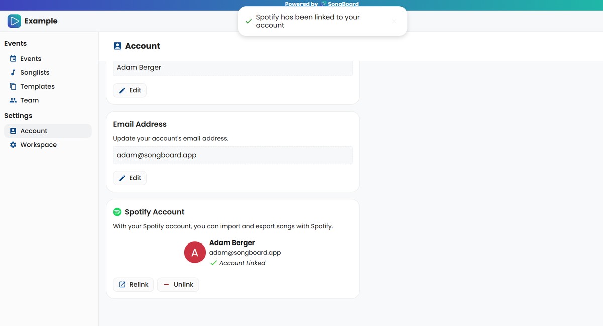 Spotify Linked to SongBoard