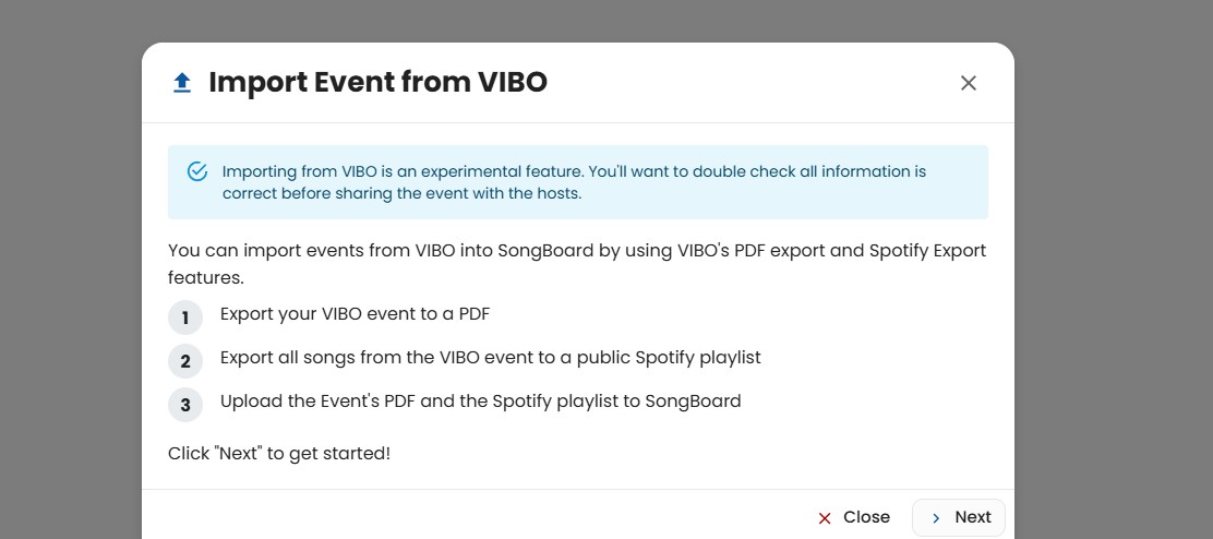 Import from VIBO Instructions