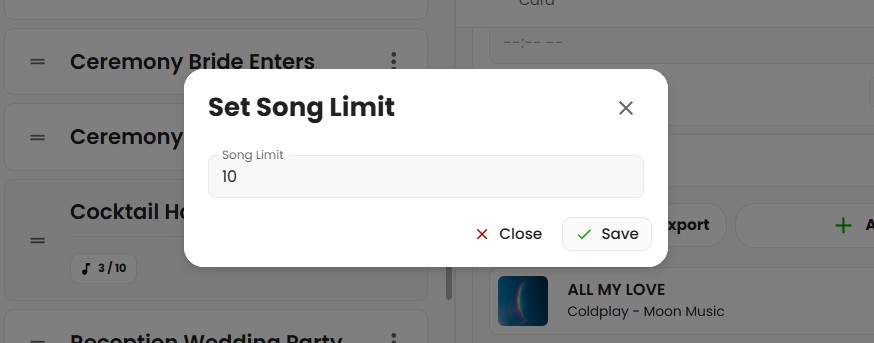 Setting the Song Limit for a Card