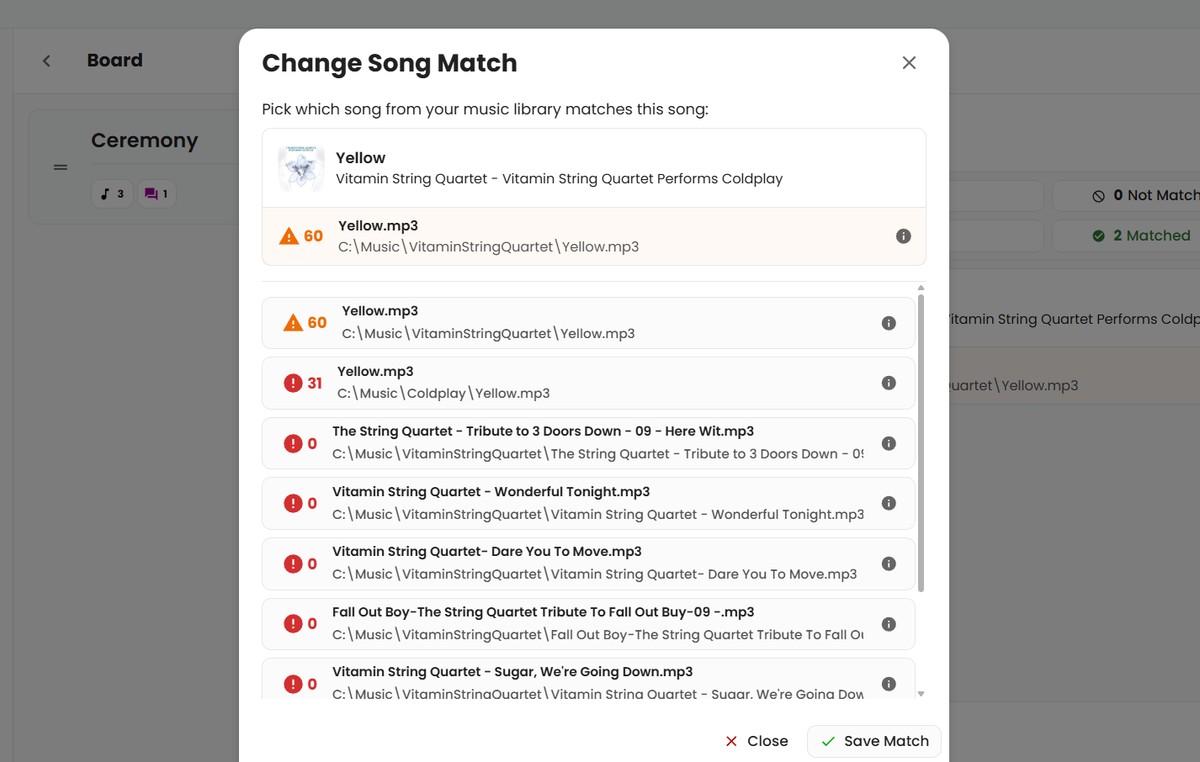 Selecting a New Song Match