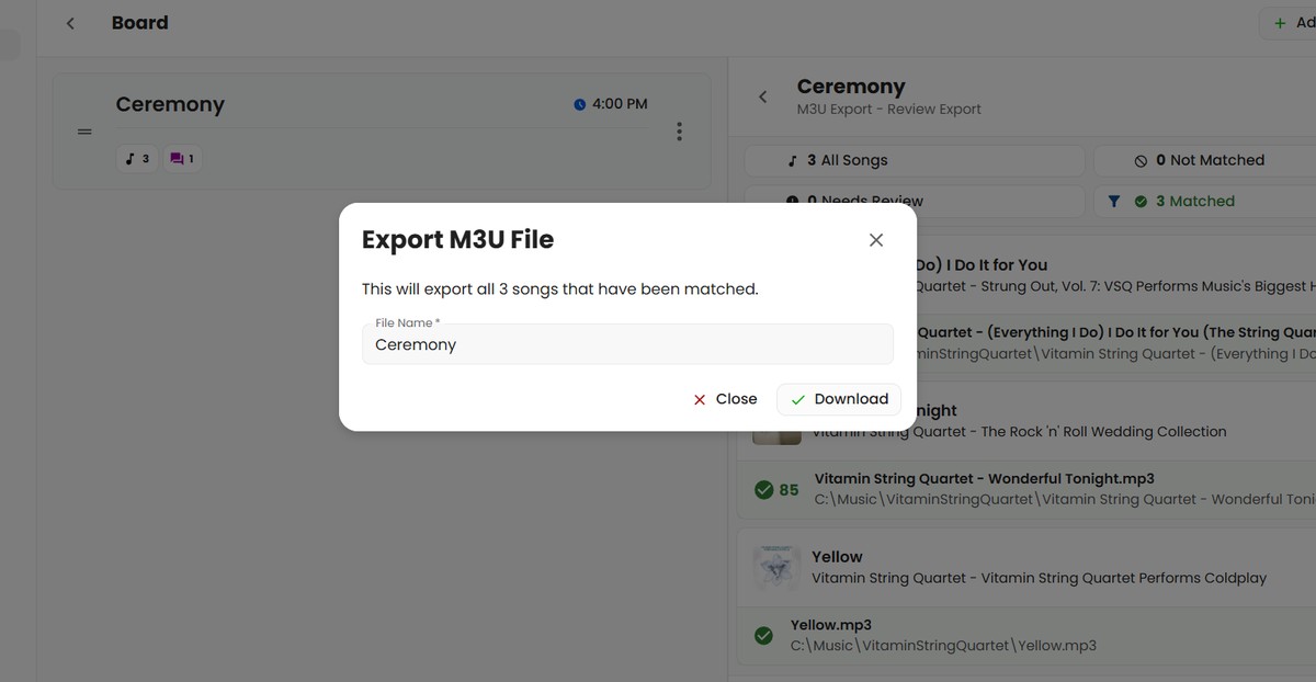 Exporting an M3U File with SongBoard