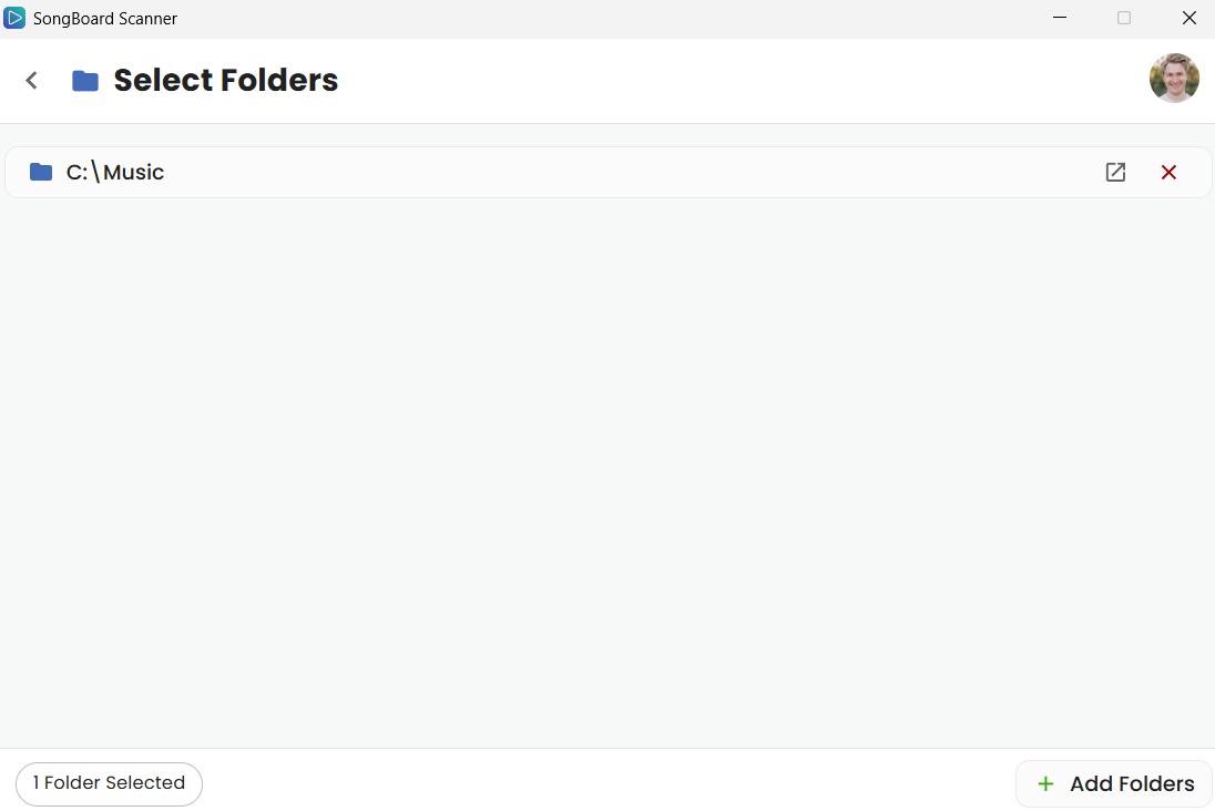 Selecting Folders in SongBoard Scanner (1 Folder Selected)