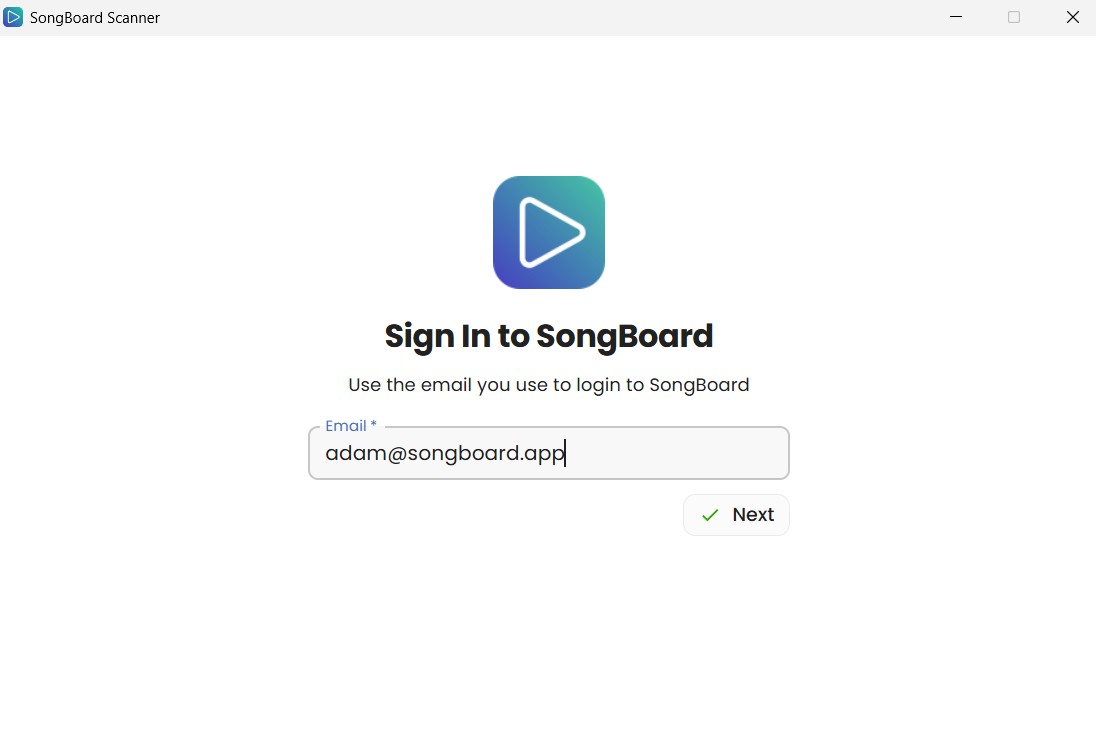 Logging in with SongBoard Scanner