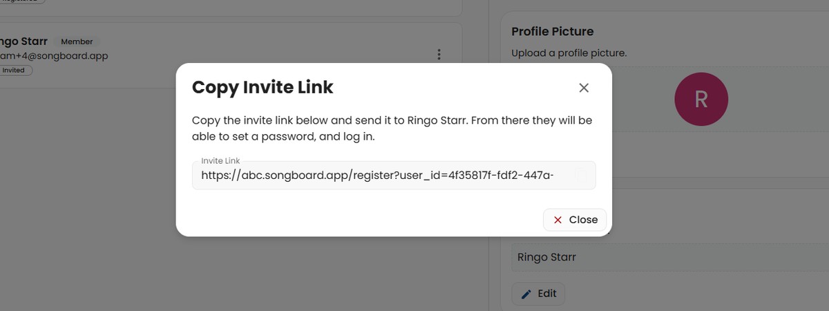 Copy Invite Link Dialog
