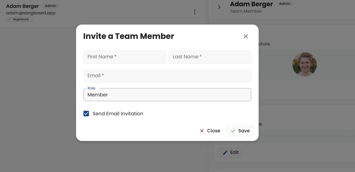Inviting a Team Member
