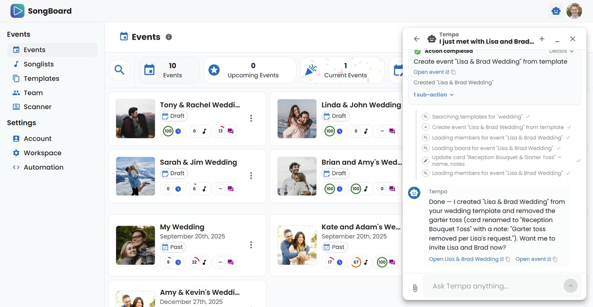 Tempo AI asking for approval before applying changes to an event